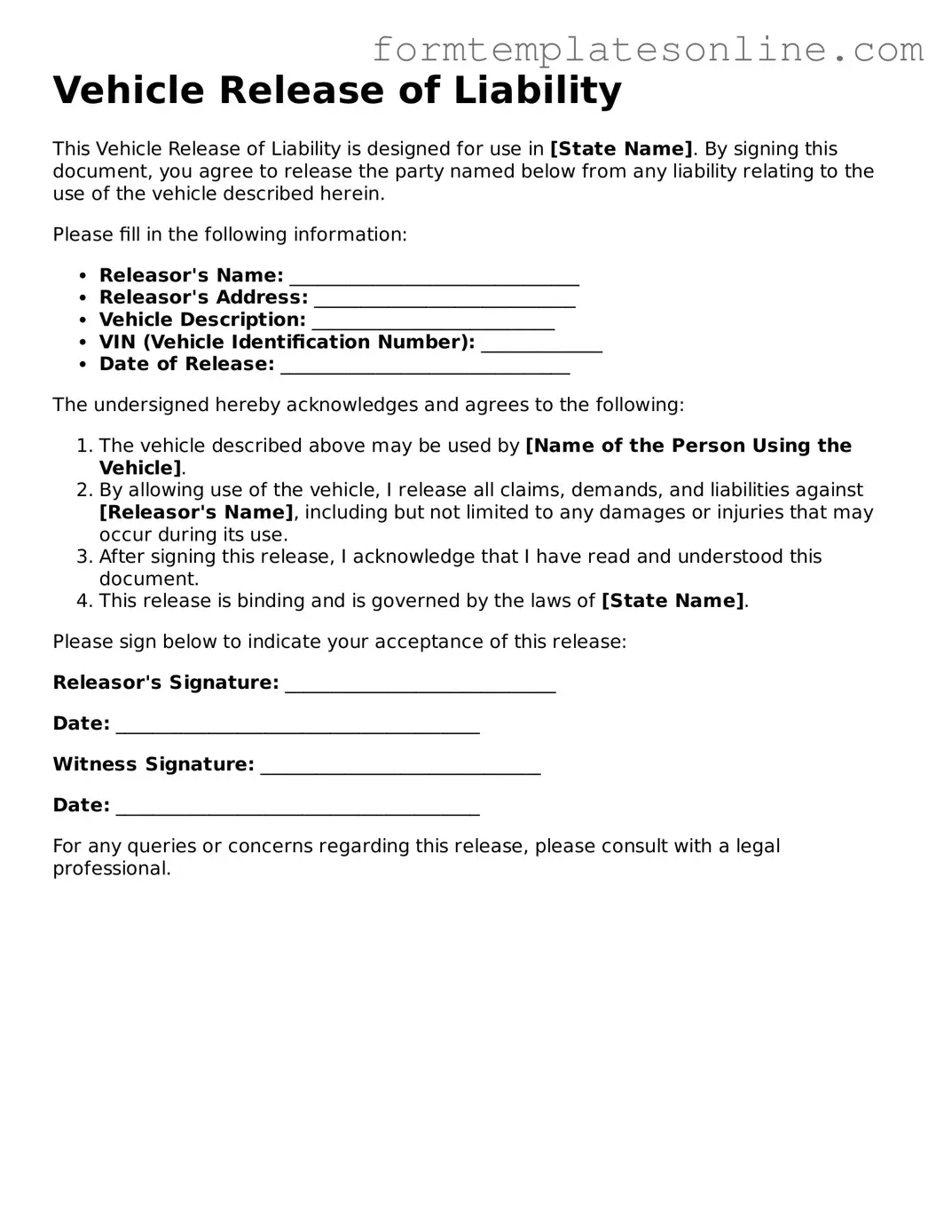 Attorney-Approved Vehicle Release of Liability Template