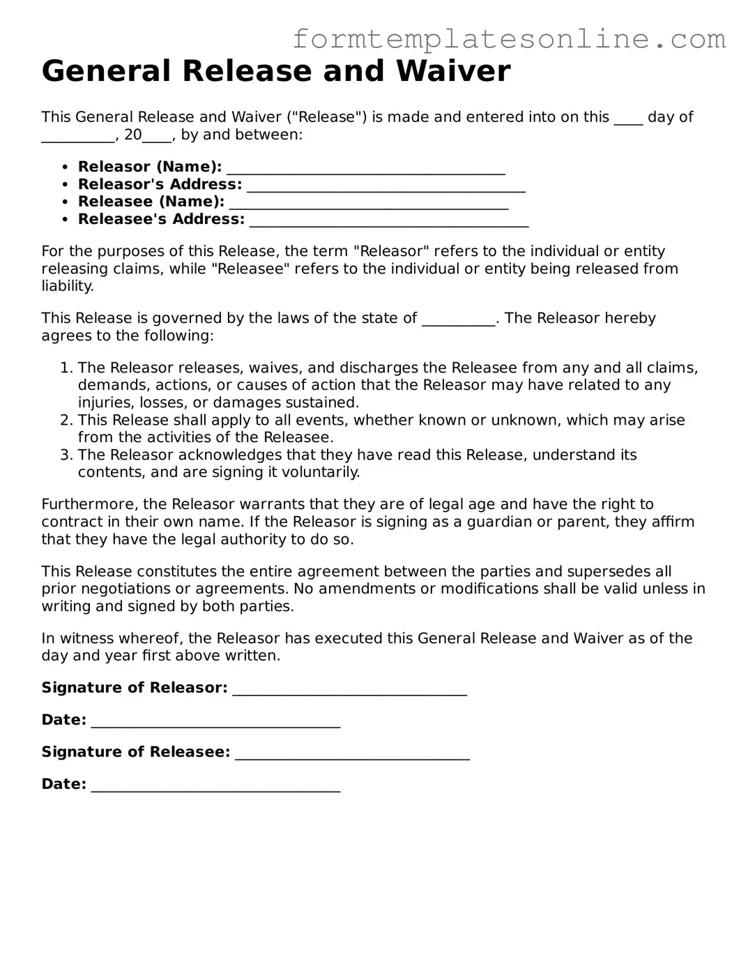 Attorney-Approved General Release and Waiver Template