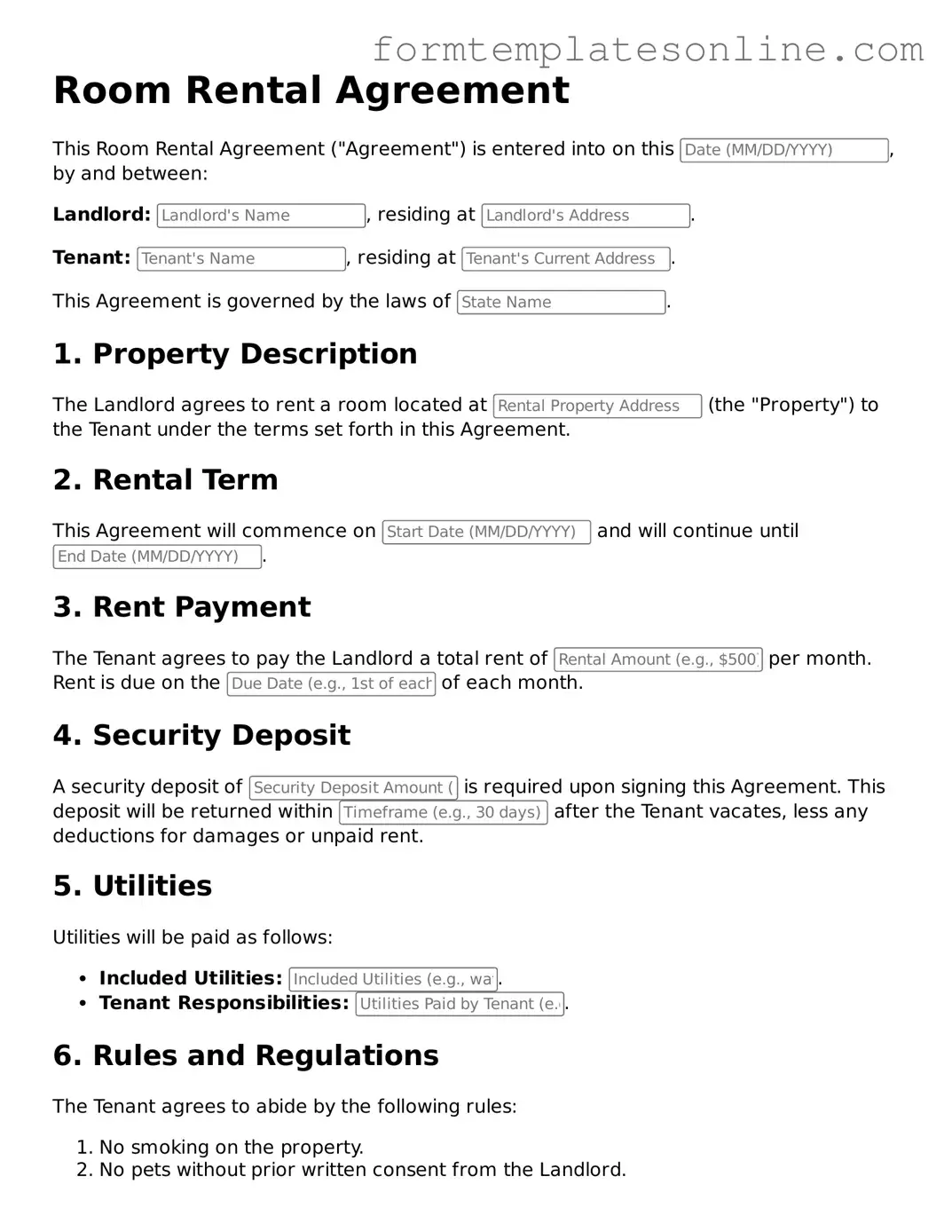 Attorney-Approved Room Rental Agreement Template