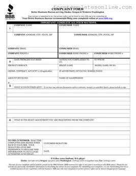 Bbb Complaint PDF Form