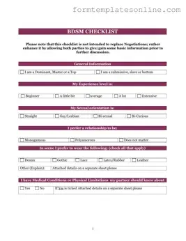 Bdsm Checklist PDF Form