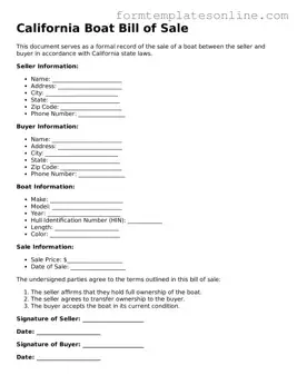 Valid  Boat Bill of Sale Form for California
