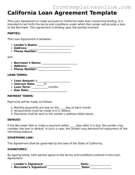 Valid  Loan Agreement Form for California