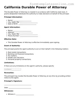 Valid  Durable Power of Attorney Form for California