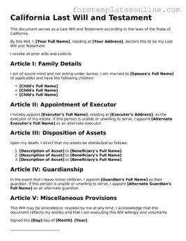 Valid  Last Will and Testament Form for California