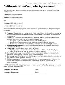 Valid Non-compete Agreement Form for California