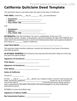 Valid  Quitclaim Deed Form for California