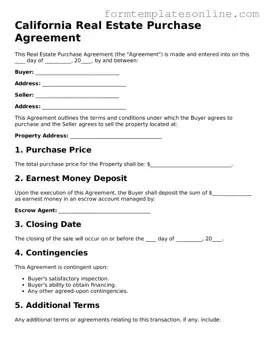 Valid  Real Estate Purchase Agreement Form for California