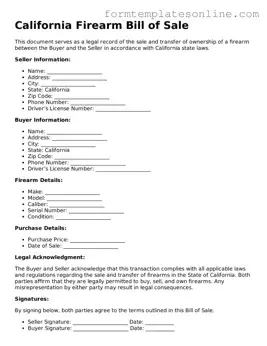 Valid  Firearm Bill of Sale Form for California