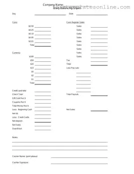 Cash Drawer Count Sheet PDF Form