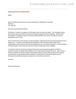 Emotional Support Animal Letter PDF Form