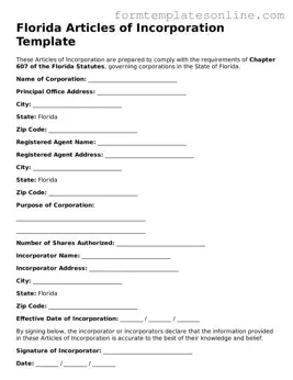 Valid Articles of Incorporation Form for Florida