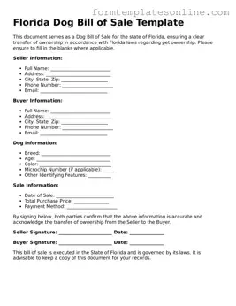 Valid  Dog Bill of Sale Form for Florida