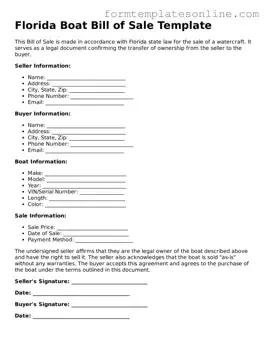 Valid  Boat Bill of Sale Form for Florida