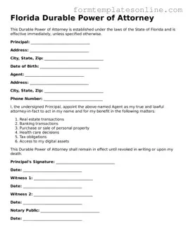 Valid  Durable Power of Attorney Form for Florida
