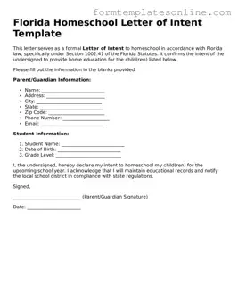 Valid  Homeschool Letter of Intent Form for Florida