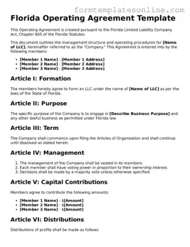 Valid  Operating Agreement Form for Florida