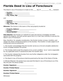 Valid  Deed in Lieu of Foreclosure Form for Florida
