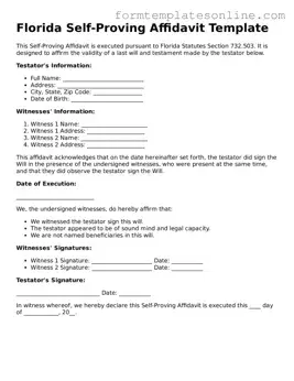 Valid  Self-Proving Affidavit Form for Florida
