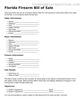 Valid  Firearm Bill of Sale Form for Florida