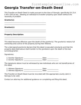 Valid  Transfer-on-Death Deed Form for Georgia