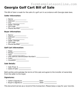 Valid  Golf Cart Bill of Sale Form for Georgia