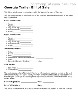 Valid  Trailer Bill of Sale Form for Georgia
