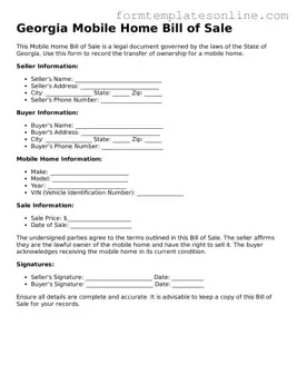 Valid  Mobile Home Bill of Sale Form for Georgia