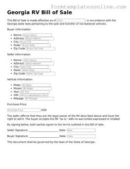 Valid  RV Bill of Sale Form for Georgia