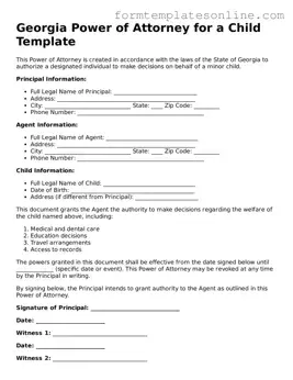 Valid  Power of Attorney for a Child Form for Georgia