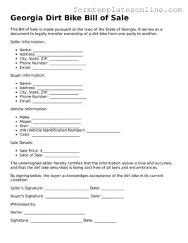 Valid  Dirt Bike Bill of Sale Form for Georgia