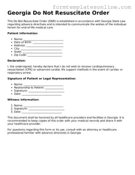 Valid  Do Not Resuscitate Order Form for Georgia