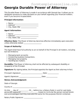 Valid  Durable Power of Attorney Form for Georgia
