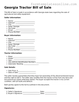 Valid  Tractor Bill of Sale Form for Georgia