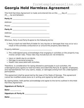 Valid  Hold Harmless Agreement Form for Georgia