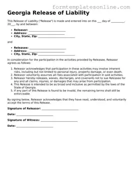 Valid  Release of Liability Form for Georgia
