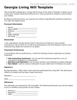 Valid  Living Will Form for Georgia