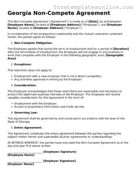 Valid  Non-compete Agreement Form for Georgia