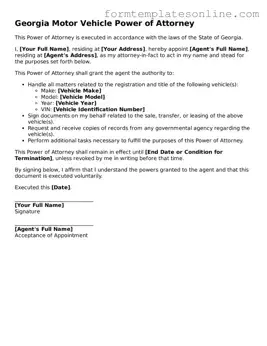 Valid  Motor Vehicle Power of Attorney Form for Georgia