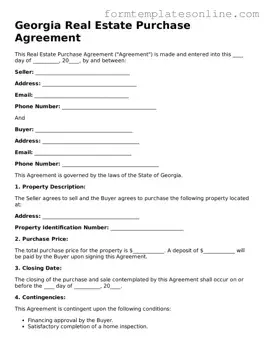 Valid  Real Estate Purchase Agreement Form for Georgia