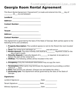 Valid  Room Rental Agreement Form for Georgia
