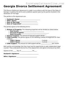 Valid  Divorce Settlement Agreement Form for Georgia