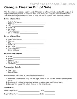 Valid  Firearm Bill of Sale Form for Georgia