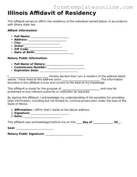 Valid  Affidavit of Residency Form for Illinois