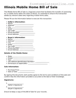 Valid  Mobile Home Bill of Sale Form for Illinois