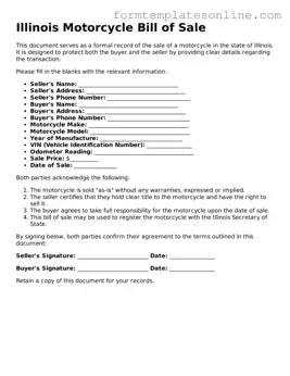 Valid  Motorcycle Bill of Sale Form for Illinois