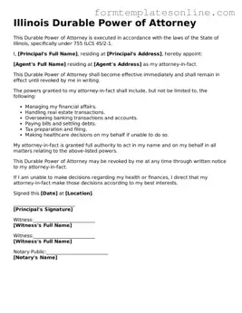 Valid  Durable Power of Attorney Form for Illinois