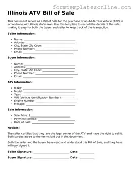 Valid  ATV Bill of Sale Form for Illinois