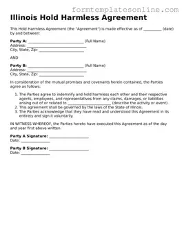 Valid  Hold Harmless Agreement Form for Illinois