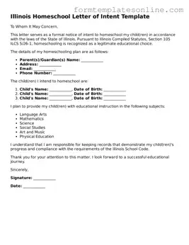 Valid  Homeschool Letter of Intent Form for Illinois